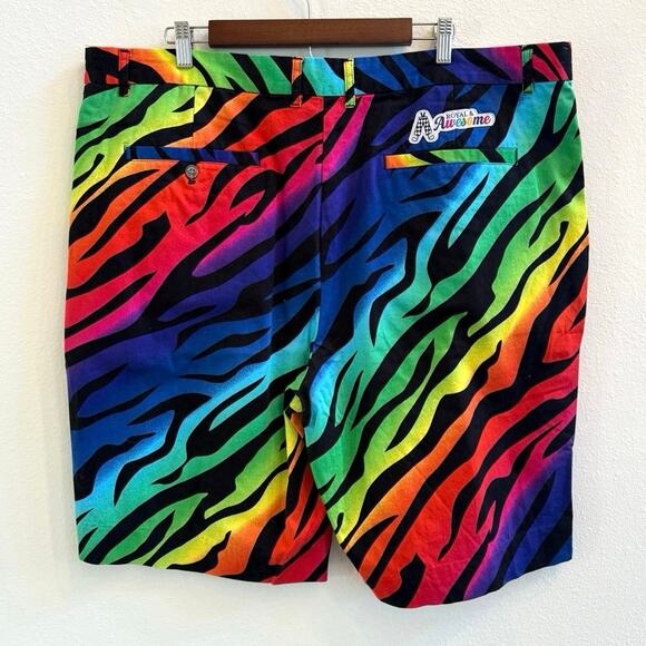 Royally Awesome NWOT Rainbow Zebra Cotton Blend Flat Front Shorts size 44 - Picture 7 of 15